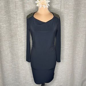 Michael Kors Black L/S Dress with Brass Detail